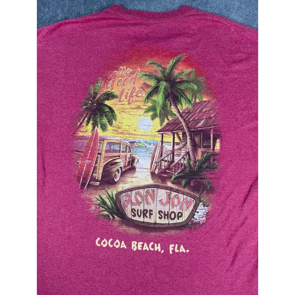 Ron Jon Surf Shop Cocoa Beach Florida The Good Life Graphic T-Shirt Pink Men 2XL